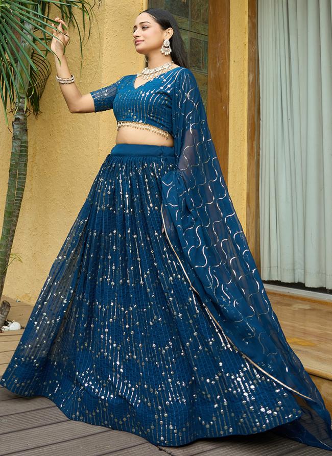 Georgette Aqua Blue Party Wear Sequins Work Lehenga Choli